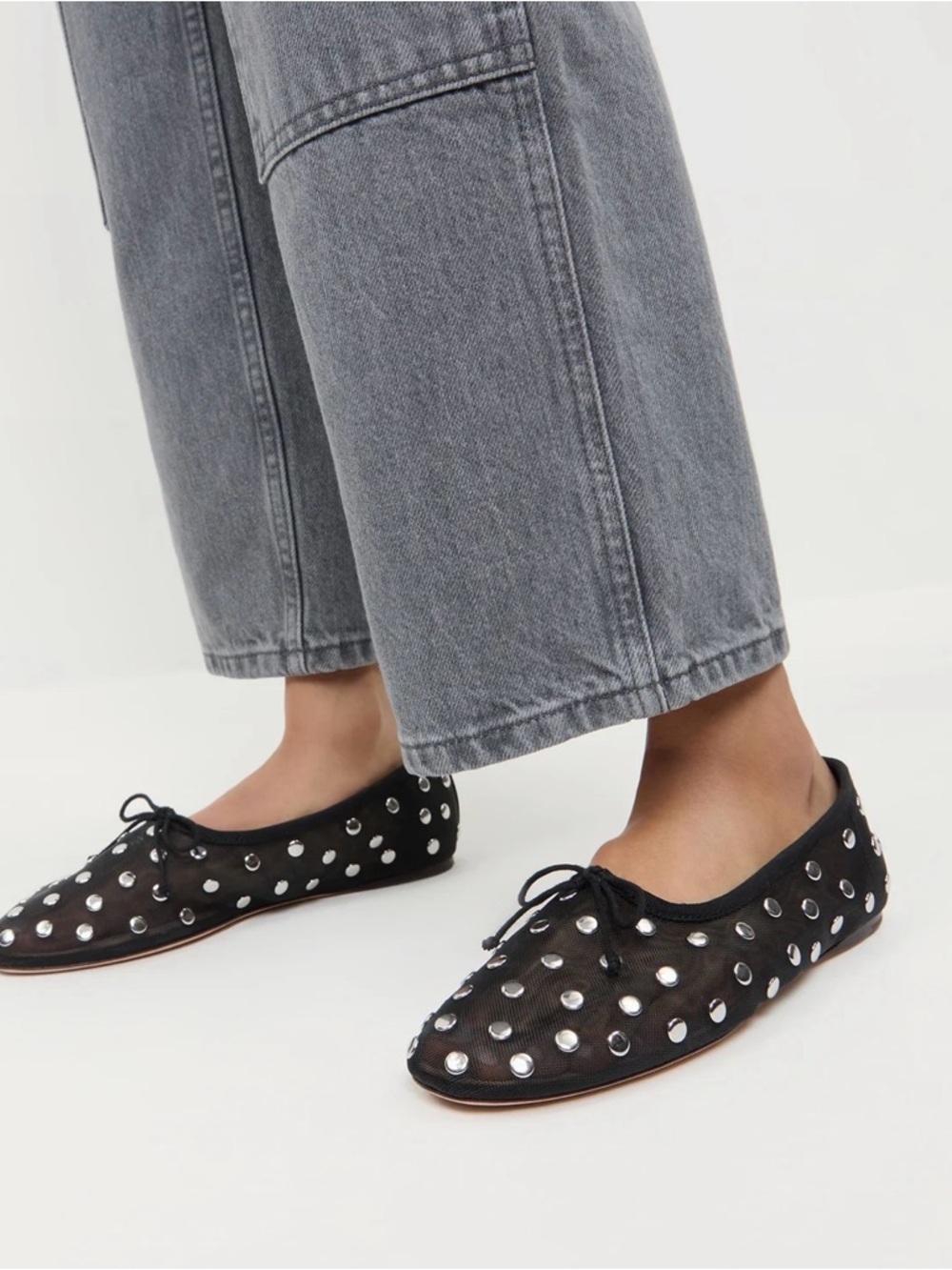 Loeffler Randall 🖤 Black/Silver Mesh Studded Ballet Flat - Picture 2 of 5